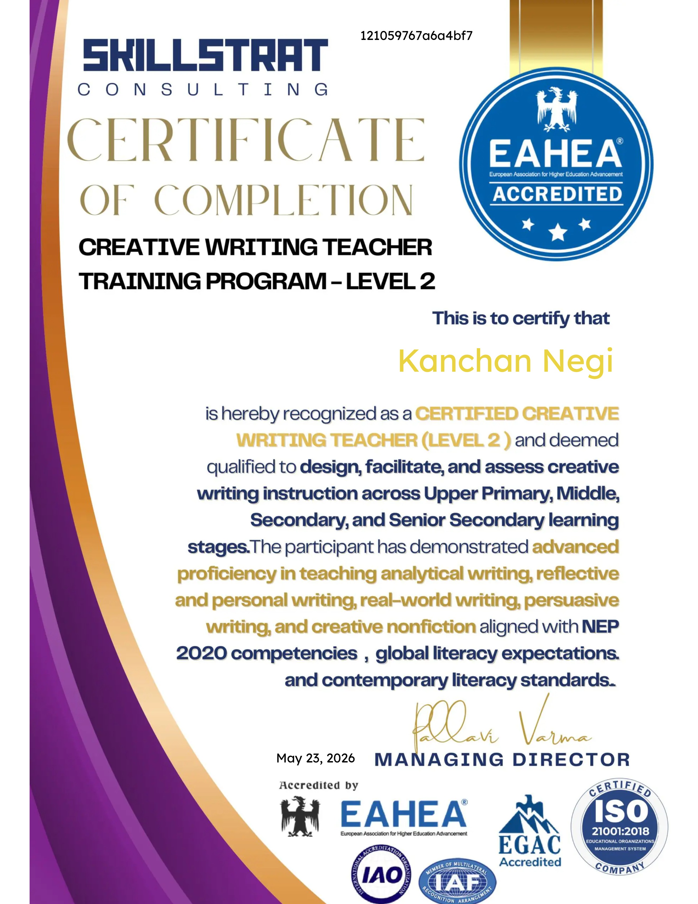 CREATIVE WRITING TEACHER TRAINING PROGRAM - LEVEL 2
